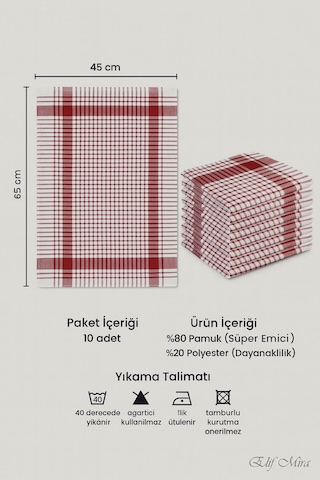 10 Lu Lüks Mutfak Kurulama Bezi Seti 45x65 Cm Table Linen Bordo