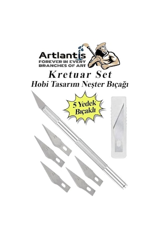 Kretuar Bıçağı 5 Yedek Bıçaklı 1 Paket Hobi Maket Tasarım Neşteri Çelik Alaşımlı Paslanmaz Hassas Kesim Bı