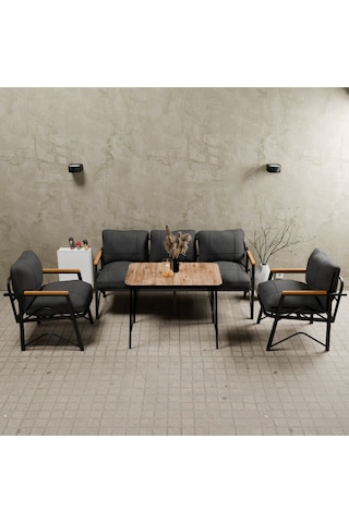 Mb Garden Furnıture Simetri Model, Balkon, Bahçe, Cafe, Metal Koltuk Takımı, Bahçe Takımı , Çay Seti, 3+1+1+masa Antrasit