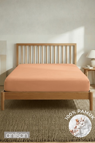%100 Pamuklu Penye Lastikli Çarşaf Tek/çift Kişilik Fitted Jersey 30 Cm Köşe Yüksekliği Turuncu