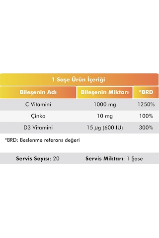 Voop C Vitamini D3 Vitamini ve Çinko 20 Saşe