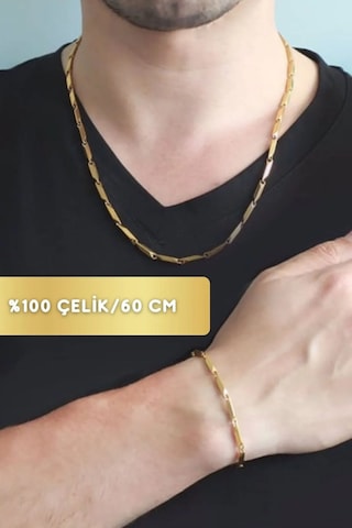 Küp Üçgen Model 1.sınıf Çelik Üzeri Altın Kaplama Kolye Bileklik Altın