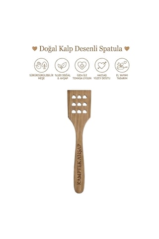Kamptek Kalp Delikli Ahşap Spatula Doğal Ahşap Meşe Aşçıların Sevgilisi Ahşap