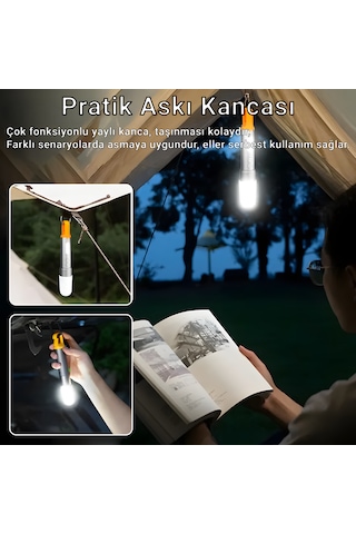 X723 Şarjlı Kamp Feneri Ve El Feneri 9 Modlu Led + Cob Işık, Zoom, Type-c Şarjlı, Askılı Siyah