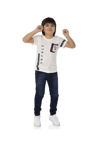 Toontoy Kids Toontoy Erkek Çocuk T-shirt Strong Baskılı Beyaz