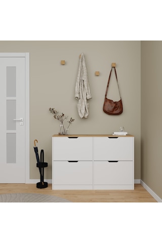 İsan Düşer Kapak 4 Bölmeli Ayakkabılık Beyaz-ceviz 120 Cm Ceviz - Beyaz