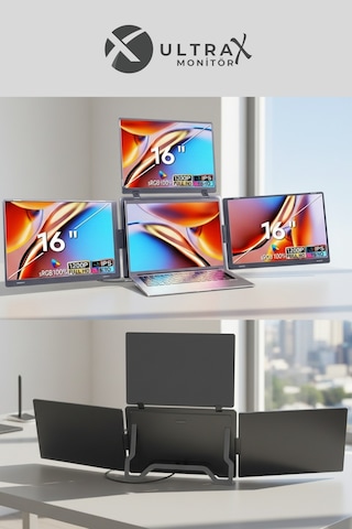 Ultrax 16" Üçlü Taşınabilir Monitör Çoklu Ekran 1200p Notebook Monitör