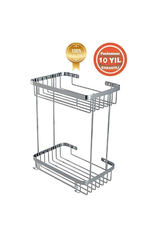 Çelik Banyo Birinci Kalite Paslanmaz Çelik Taci 2 Li 23x15 Cm Şampuanlık Banyo Rafı Duş Rafı Süngerlik Krom