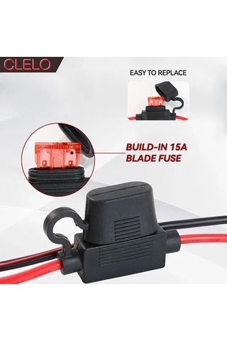 Boatshop1 Clelo Araç Pili Bağlantı Adaptörü 16awg Uzatma Kablosu 1 8 Metre 6 Fit Aşırı Akım Koruma Sigortaları Karavan Tekne
