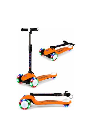 Scooter Pro Katlanabilir 3tekerli Led Işıklı 3kademeli Direksiyon 50kğ Taşıma Kapasiteli 3+yaş Turuncu