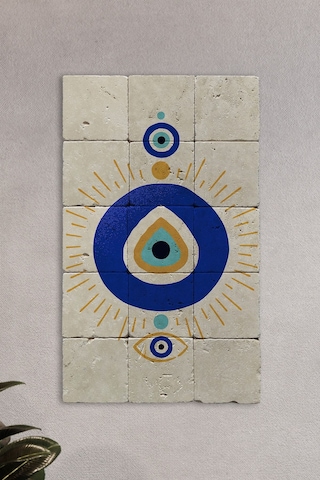 Doğal Taş Tablo Nazar Boncuğu Tablo, - Duvar Dekoru, Salon Tablosu 30x50cm Nazar Boncuğu
