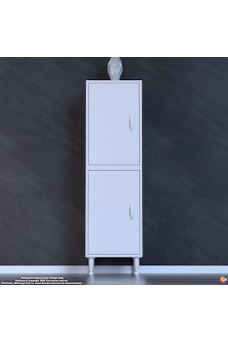 Efna Ayakkabılık - Kapaklı 4 Raf 6 Bölmeli Dar Alanlar İçin Çok Amaçlı Dolap 50 Cm Genişlik Beyaz