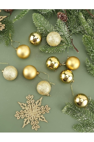 Parlak Mat Gold Renkli Cici Top 3 Cm 6'lı Yılbaşı Yeni Yıl Çam Ağ