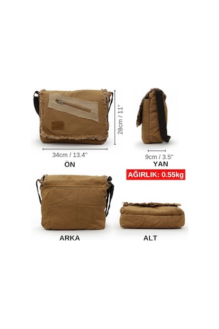 Old Cotton Cargo 7136 Camel 14 İnç Laptop Omuz Postacı Çantası Camel