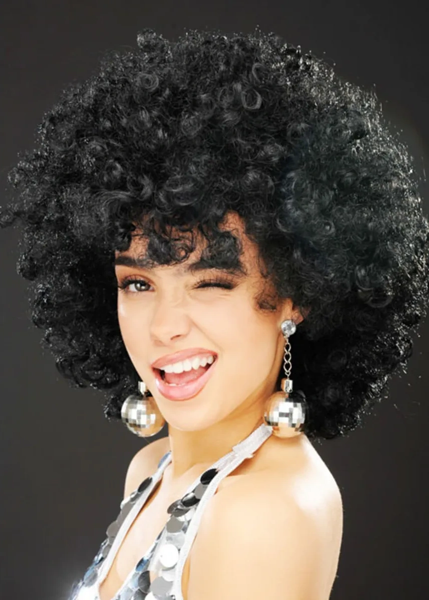 Hahatuska Afro, Disko Kıvırcık Karnaval Peruğu 103541634 Siyah