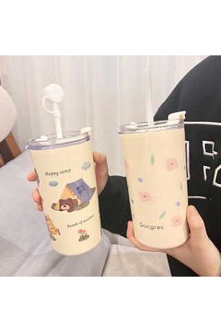 Yifomall 304 Ve 316 Paslanmaz Çelik Isı Saklama Bardak, 6-12 Saat Isı/sıcaklık Tutar, İki Yönlü İçim, Pipetli, Temizlenmesi Kolay, Outdoor Aktivitelere Uygun Pembe+göz Sticker+bardak Fırçası Diğer