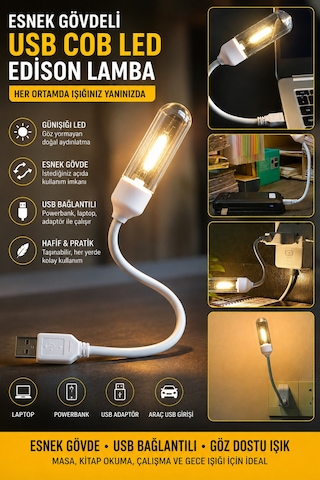 Usb Led Kitap Okuma Lambası Esnek Usb Masa Lambası Laptop Powerbank Uyumlu Günışığı Gece Işığı Beyaz