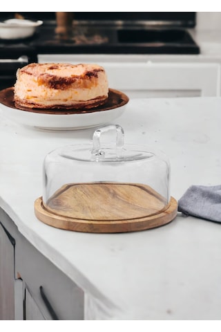 The Mia Madera Yuvarlak Kek Saklama Fanusu 18x30x30 Cm