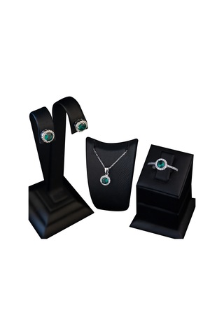 925 Ayar Gümüş Yeşil Tek Taşlı Set