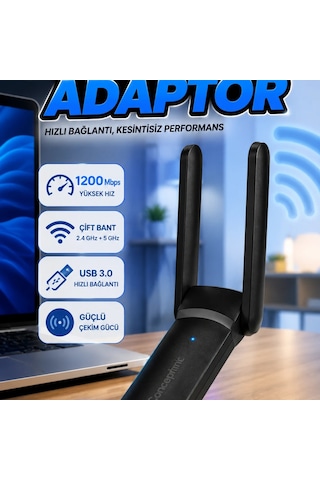 Ac1200 Usb Wifi Adaptör 1200 Mbps Dual Band 2.4ghz 5ghz Kablosuz Ağ Alıcısı