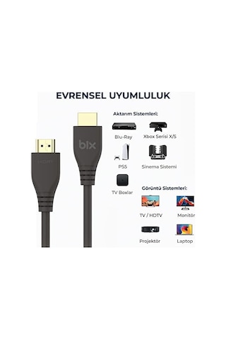 Bix Phd03 8k 60hz Ultra Yüksek Hızlı Hdmı & Ethernet Kablosu, 48gbps Veri Aktarım Hızı, Hdmı 2.1, Hdr, Earc, 3d Ready Teknolojisi, Bilgisayar Monitörü, Uhd Tv, Ps5, Ps4 Uyumlu 3 Metre Kablo 0