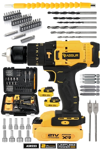 Assur ASR222 21V Çift Akülü 13 MM Darbeli Akülü Vidalama Sarı