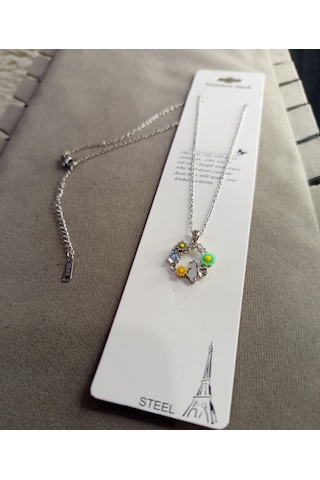 Beren Aksesuar Stainless Steel Flower Cat Çelik Kolye Gümüş