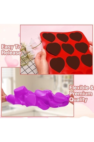 Besthome1 3'lü Kalp Şekilli Silikon Pişirme Kalıbı - Kolay Çıkarma, Fırın/buzdolabı Uyumlu Çok Renkli
