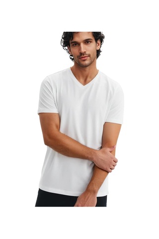 Arma Ar-ma Erkek V Yaka Tişört Baskisiz Basic Örme Kumaş Regular Fit %100 Pamuk 30/1 Penye Süprem Y31364408102 Beyaz-b1