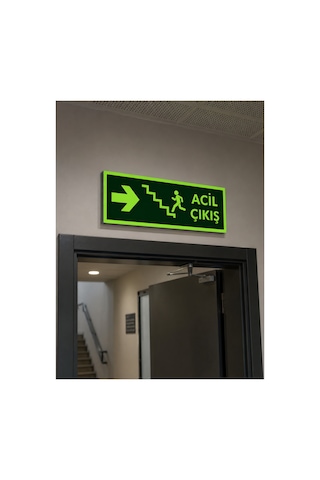 Acil Çıkış Yukarı Merdiven Yön Levhası Fotolümenli Pvc 12x30 Cm Uv Baskı Kolay Montaj
