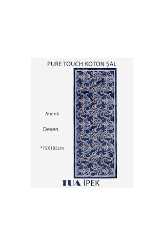 Vivid Floral Desen Pure Touch Koton Şal 75x185cm Lacivert