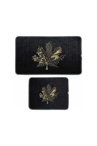 Çınar Yaprağı 2li Banyo Paspas Takımı Siyah, 50x80 Çok Renkli