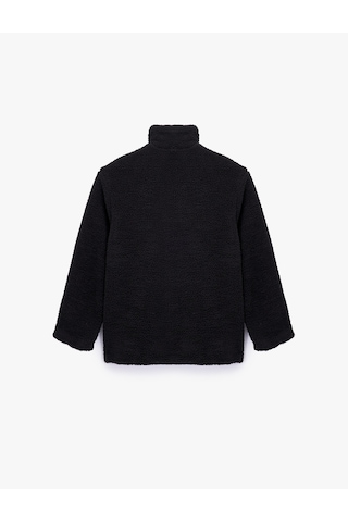 Koton Uzun Kollu Cepli Fermuarlı Dik Yaka Oversize Peluş Mont Siyah 6wak20291ew Siyah