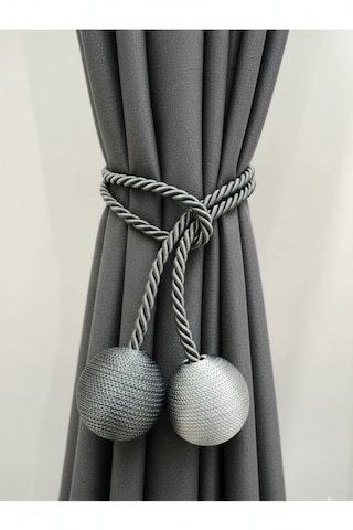 İki Toplu Yan Bağlama Fon Perde Toplama Aparatı Antrasit - Gri