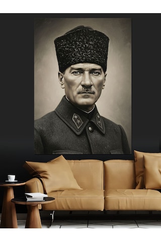 Karizma Tablo Fesli Mustafa Kemal Atatürk Dekoratif Kanvas - Mdf Ahşap Tablo