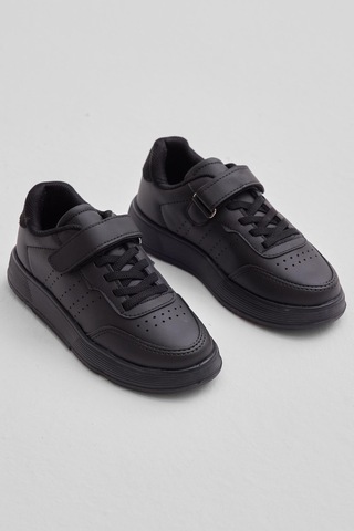 Faylon Hafif Taban Bağcıklı Çocuk Unisex Siyah Günlük Spor Ayakkabı Tbprf010 Siyah