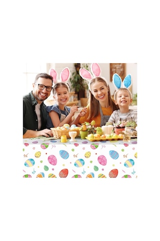 Gajeena Paskalya Renkli Yumurta Desenli Plastik Masa Örtüsü Seti - 137x274 Cm Büyük Boy Paskalya Masa Kaplaması