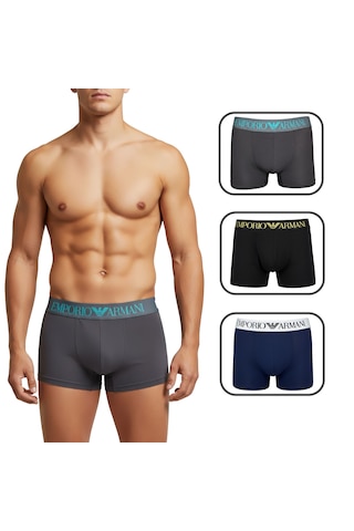Emporio Armani Erkek 3'lü Boxer Set Gri Füme Lacivert Siyah