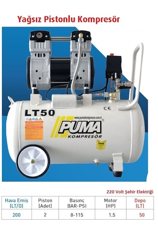 Puma PSLY50 1.5 M 50 L Yağsız Kompresör