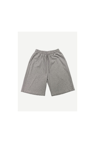 Machi Makiteks Gri Sarı İkili Rahat Kesim Beli Lastikli Cepli Penye Şort Günlük Basic Rejenere Sweat Bermuda Gri - Sarı