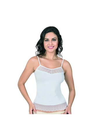 Kompedan Dantel Robalı İnce Askılı Pamuklu Modal Atlet Beyaz 25510 Beyaz