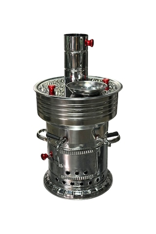 Odunlu Çift Musluklu Çelik Semaver 7 Lt -107