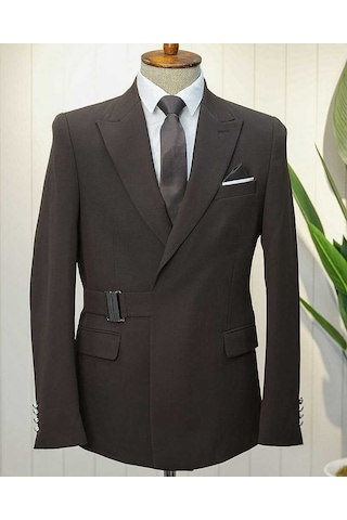 Bys Beystil Erkek Kahve Slimfit Beli Tokalı Takım Elbise