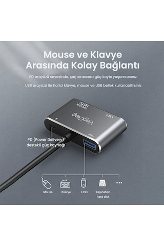 Veggieg Type-c 4k Hdmı 1080p Vga Usb 3.0 Pd Dönüştürücü Çevirici Hub