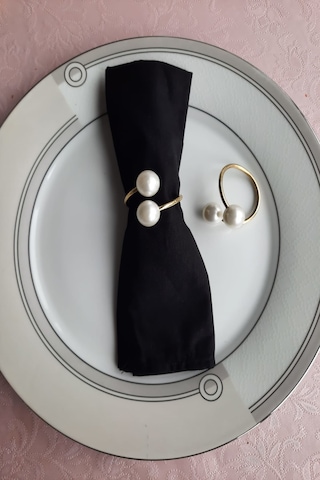 6 Adet Gold Metal Halkalı Krem Incili Peçete Yüzüğü