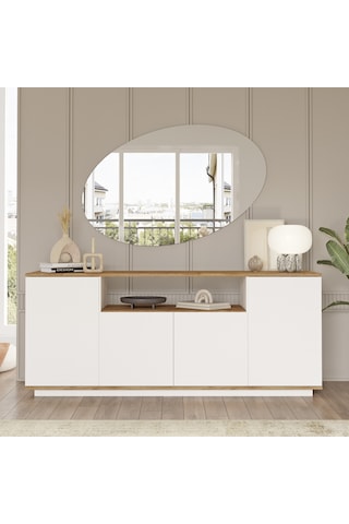 Yurudesign Future Konsol 4 Kapaklı Raflı 180cm Çam-Beyaz FR15-AW