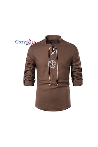 Rahat Pamuk Keten Gömlek Erkekler İçin Nakış Katı Bandaj Kazak Chemise Veste Homme Sokak Nefes Gevşek Yoga Kıyafetleri Kahverengi