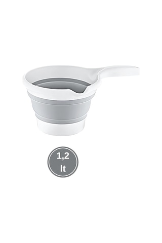 Katlanır Bebek Banyo Maşrapası, Saplı Akordiyon Oluklu Çok Amaçlı Maşrapa 1,2 Litre Gri