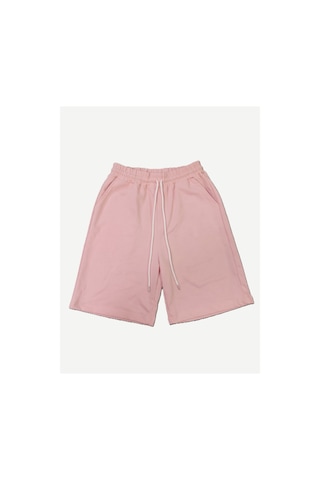 Machi Makiteks Gri Pembe İkili Rahat Kesim Beli Lastikli Cepli Penye Şort Günlük Basic Rejenere Sweat Bermuda Gri - Pembe