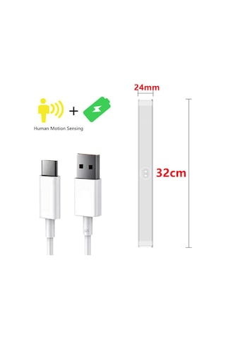 Beyaz Usb Şarj Edilebilir Lamba Led Gece Lambası Hareket Sensörlü Led Işık Mutfak Dolap Dolap Aydınlatması 22cm/32cm/52cm Alüminyum Led'ler 32cm Beyaz